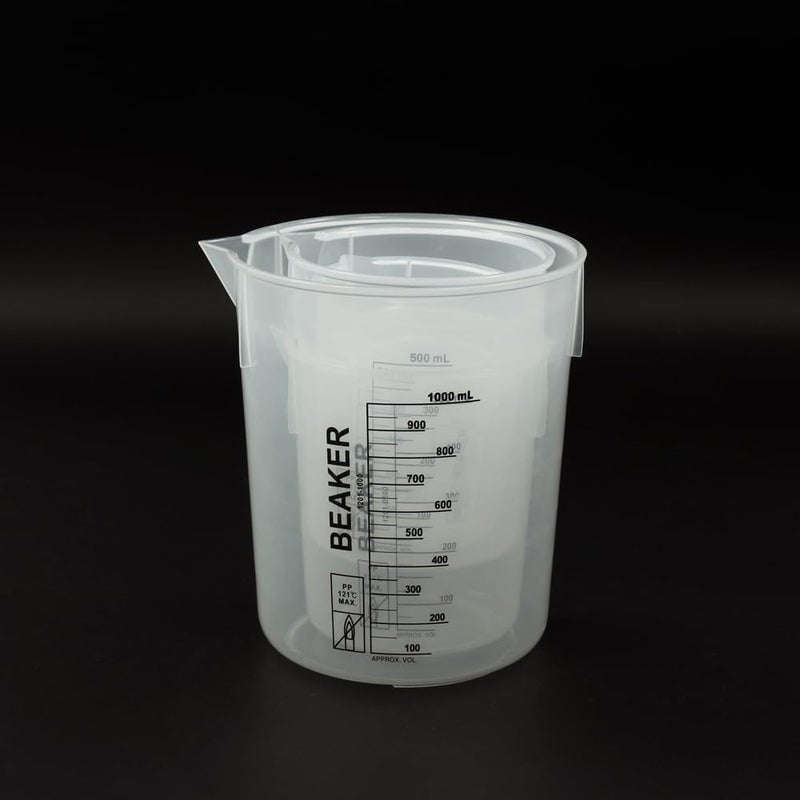 ULAB Scientific stackable graduated plastic beaker set, 6 sizes 50ml 100ml 250ml 500ml 600ml 1000ml, with easy-to-read printings in black, UBP1002 - Image 3